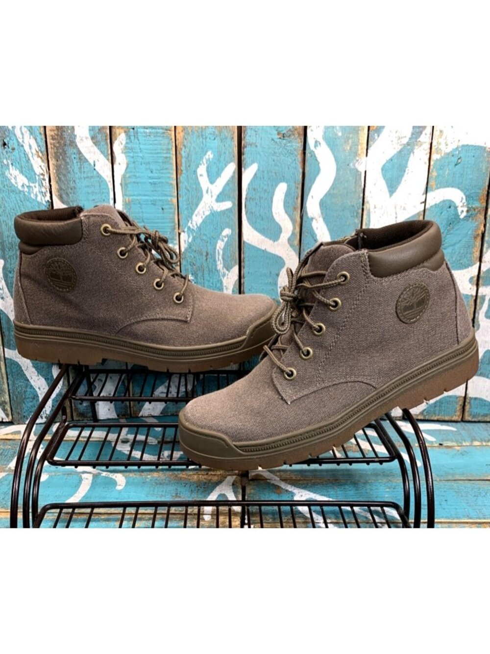 UK Timberland Ramble Junior Boys Brown Canvas Boots Shoes Size 5/W6.5 EUC